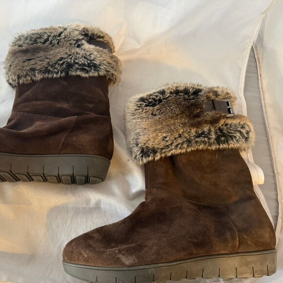 Aquatalia Walda Faux Fur Trimmed Waterproof Boots Brown Suede Women Size 12 NEW - Picture 5 of 6